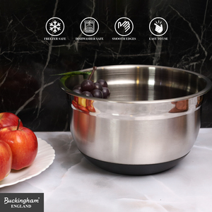 language Deep Salad Mixing Bowl with Black Silicone Base