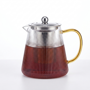 Eden & Willow Ribbed Glass Teapot with Steel Infuser & Gold Handle