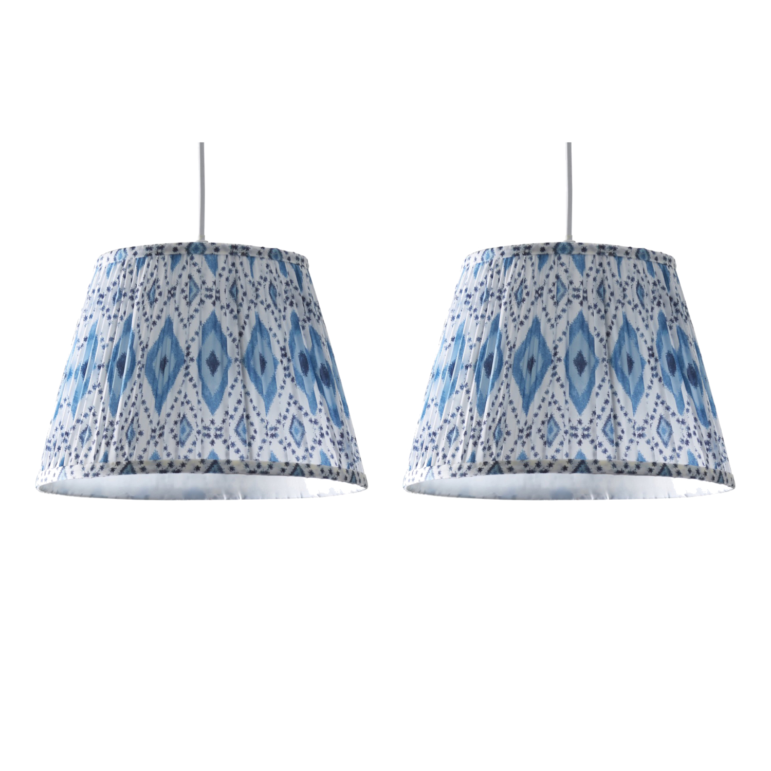 First Choice Lighting Set Of 2 Ikat Easy Fit Fabric Pendant Shades - Multi Coloured
