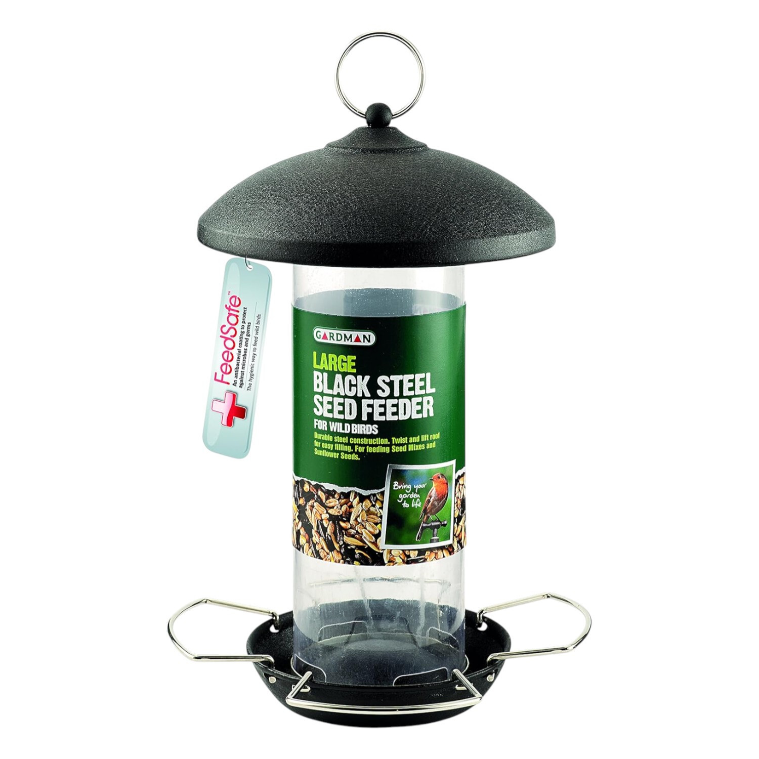 B&Q -  Gardman Large Black Steel Hanging Bird Nut & Seed Feeder Easy Fill Weather-Resistant Outdoor Feeding Station - Image 3
