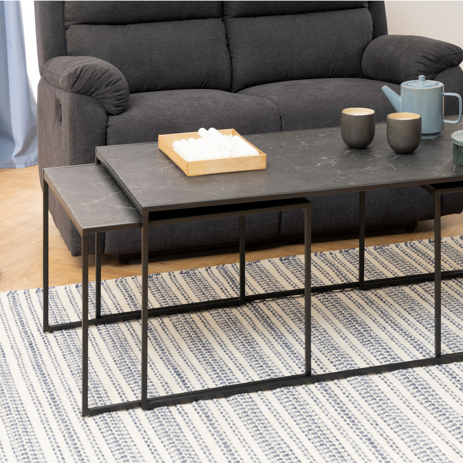 Indoor Furniture Group Infinity Coffee Table Set - 3 Pieces - Matt Black Melamine Top - Black Steel Sledge Base - Image 2