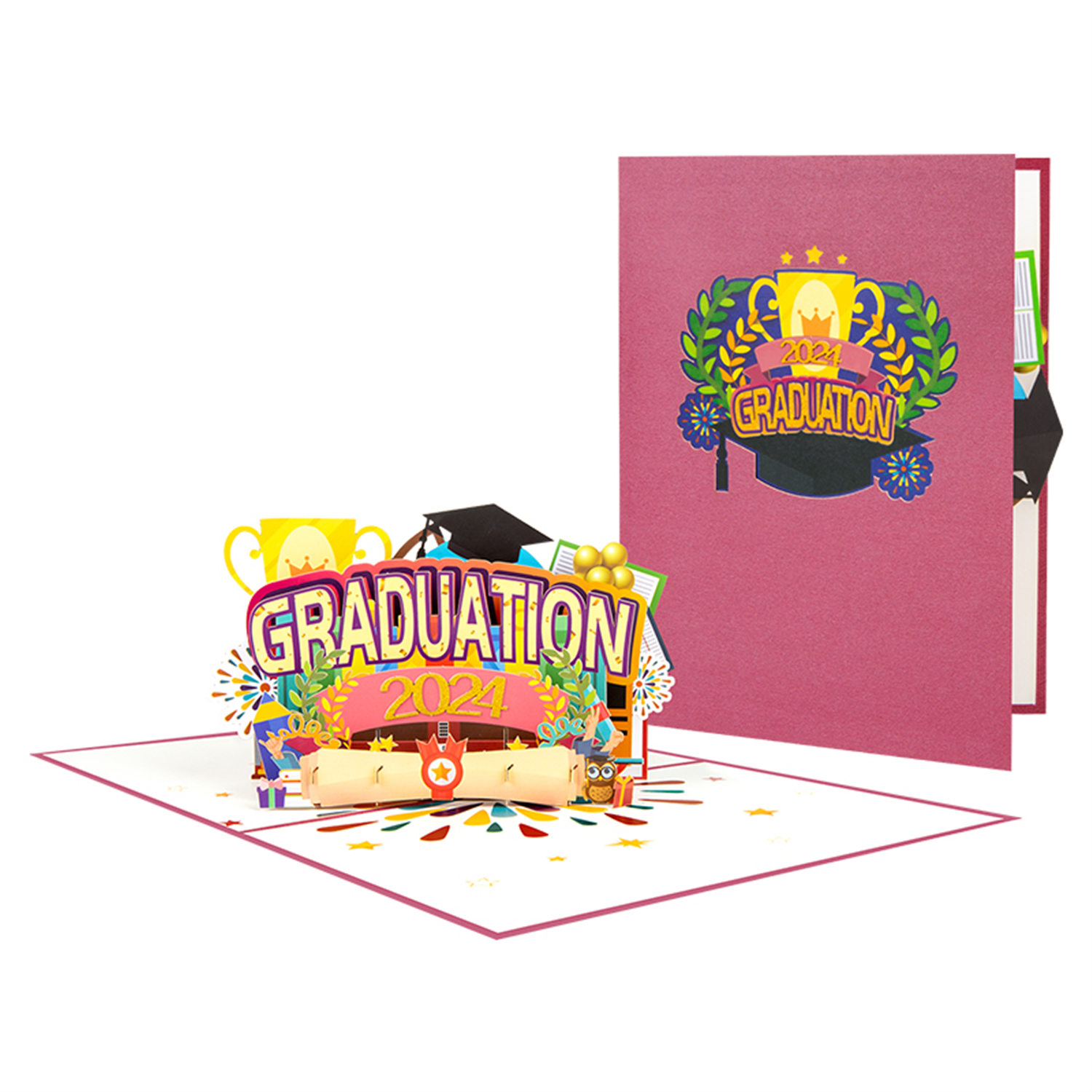 Brightfeel Hats Off 3D 2024 Pop Up Graduation Card - White