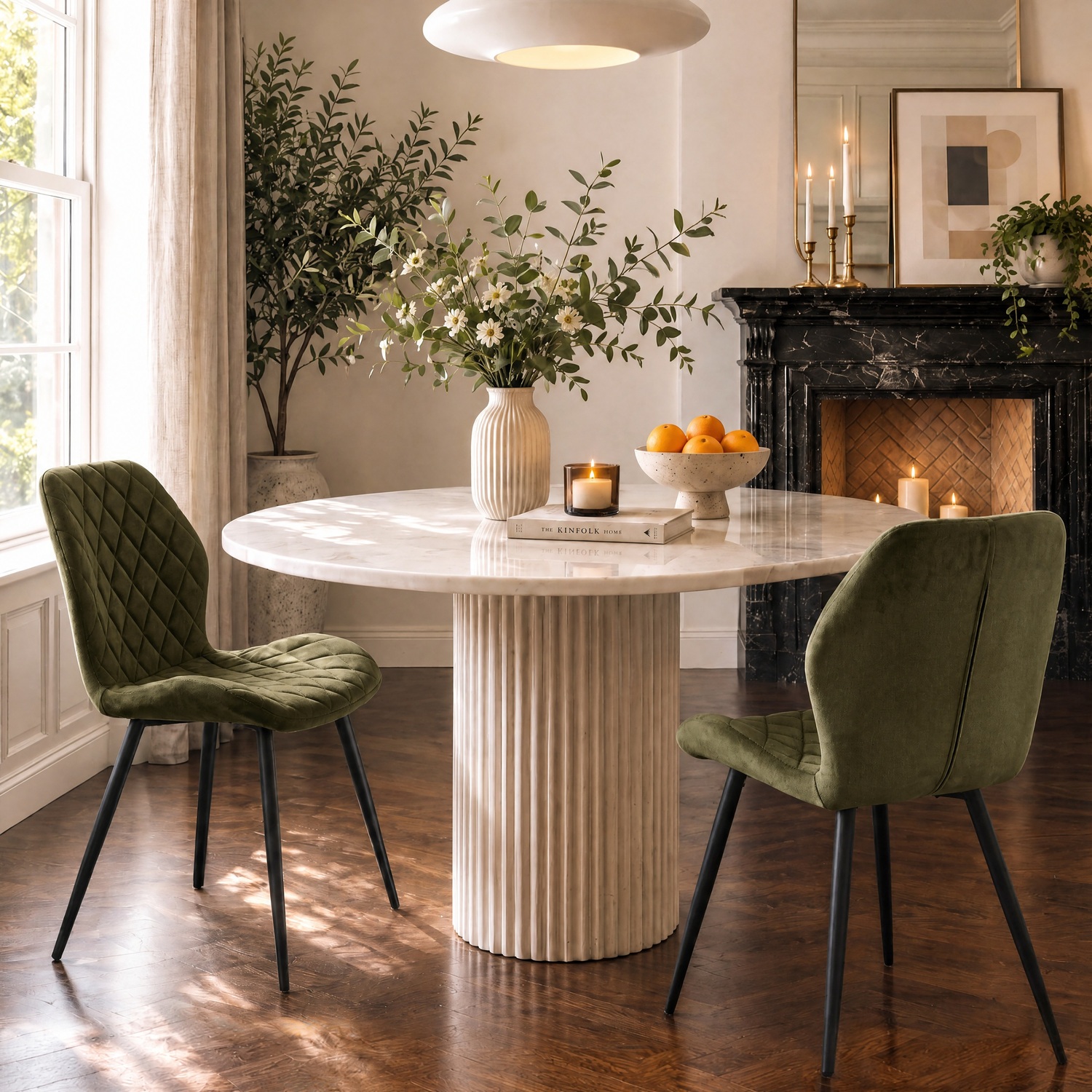 B&Q -  Set Of 2 Modern Velvet Dining Chairs With Diamond Quilted Upholstery And Ergonomic Curved Backrest - Image 3