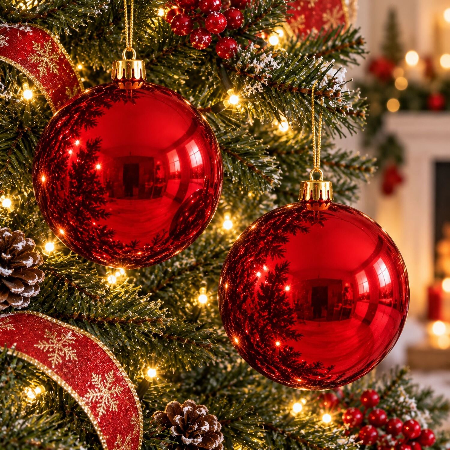 B&Q -  2X Large Red Christmas Tree Bauble 14Cm Round Xmas Tree Ornament Decoration - Image 3