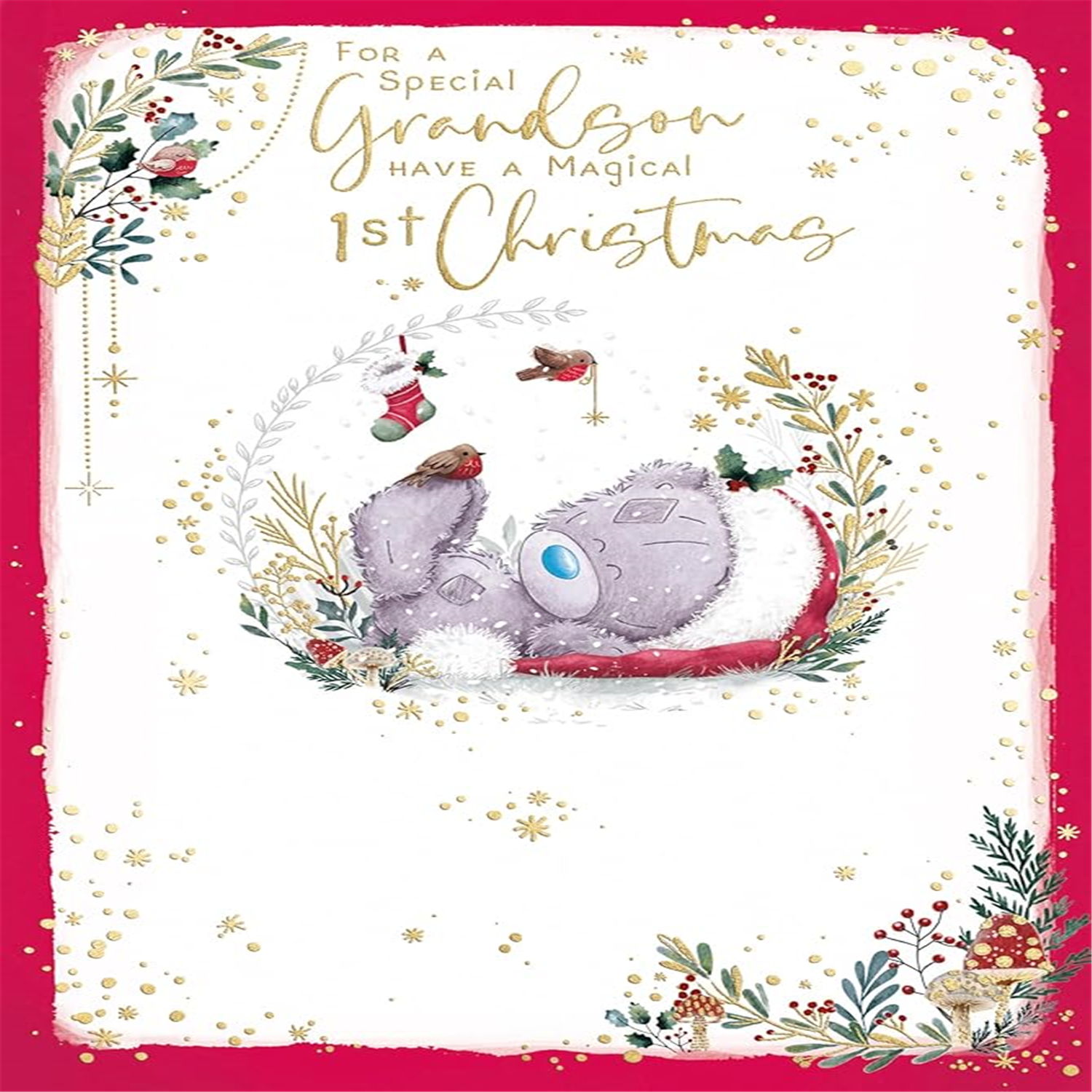 Bear With Robins Grandson's First Christmas Card - Image 3