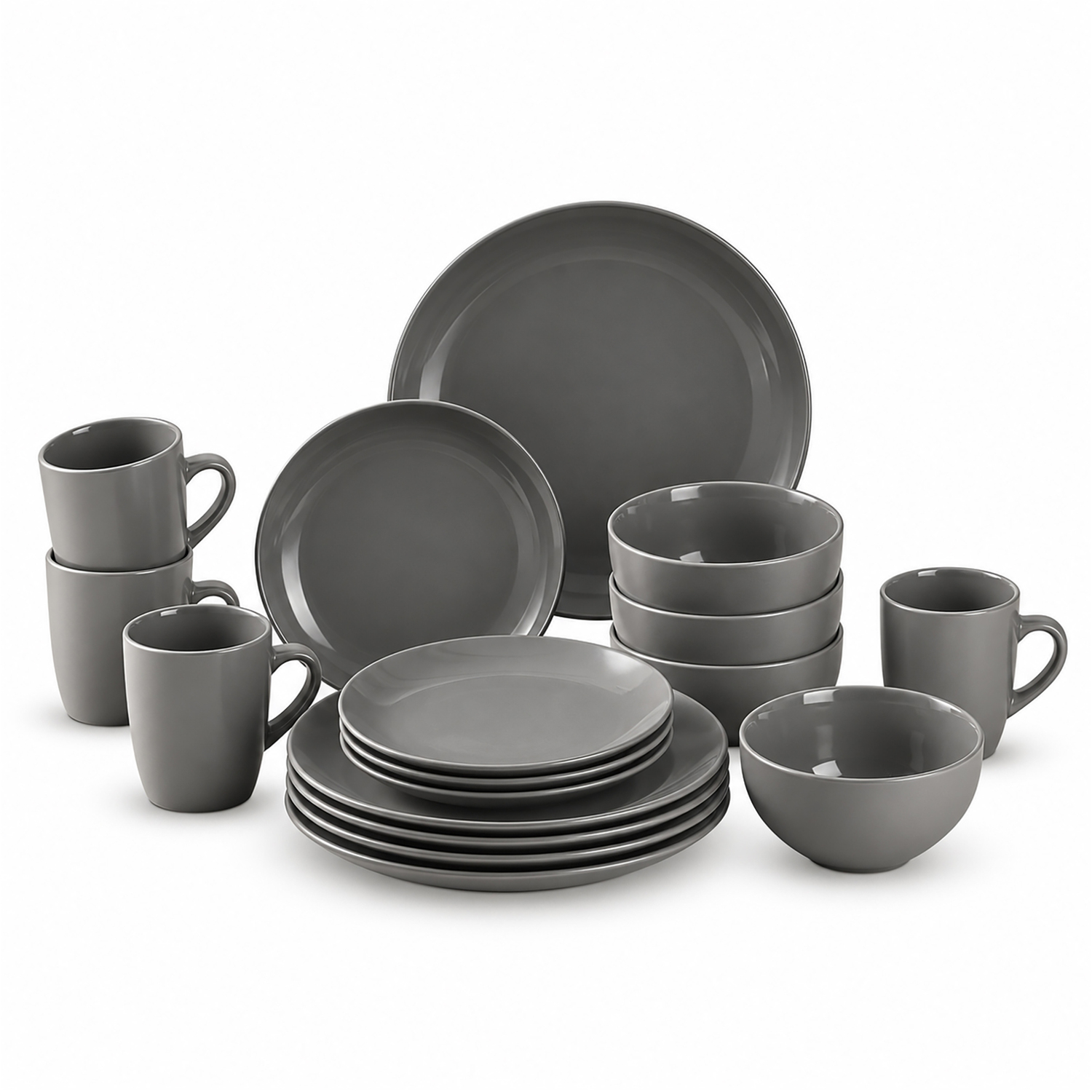 Simpa Unisex Grey 16Pc Glazed Ceramic Stoneware Dinner Set - Image 2