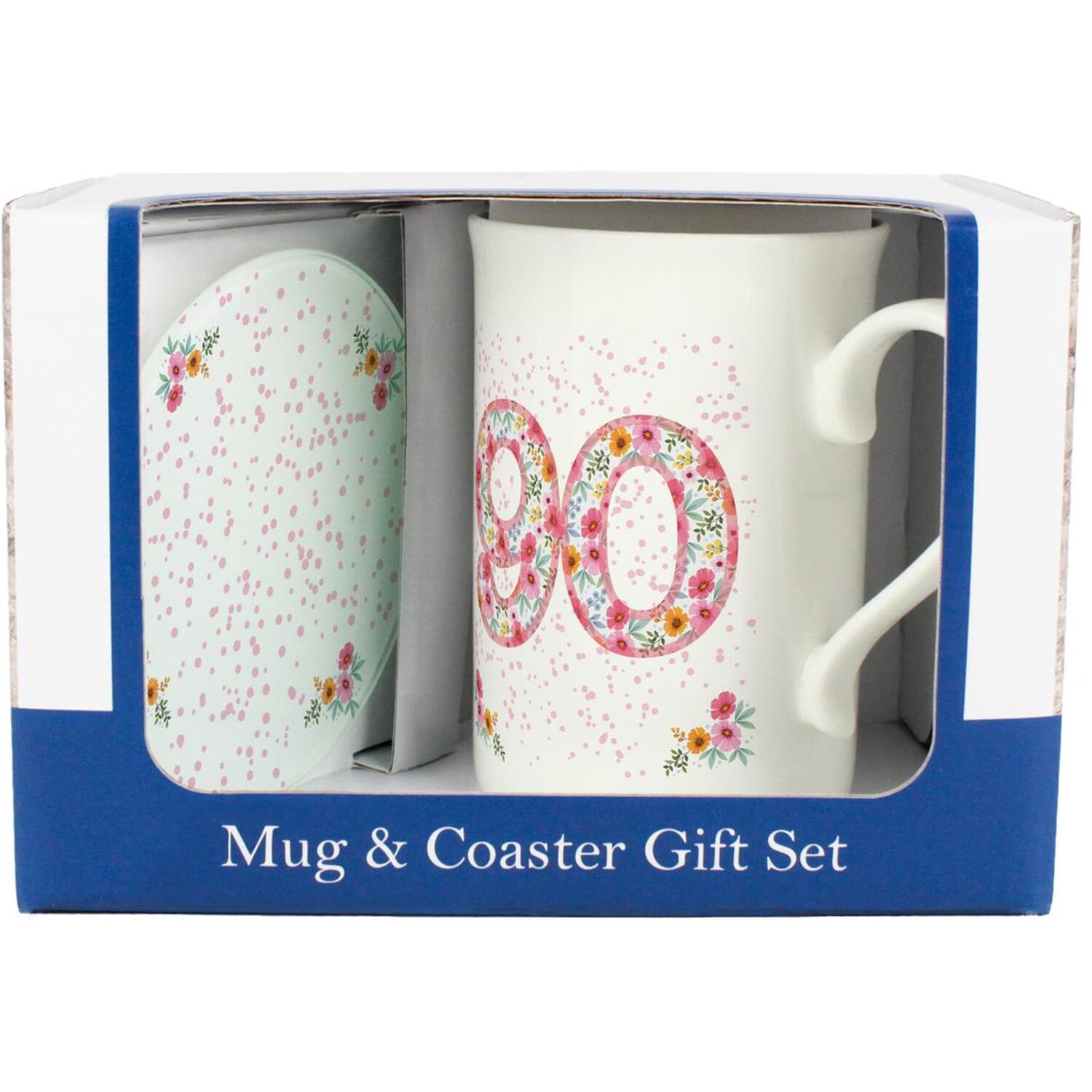 Purely Home Pink Floral 90Th Birthday Mug & Coaster Gift Boxed Set - Pink