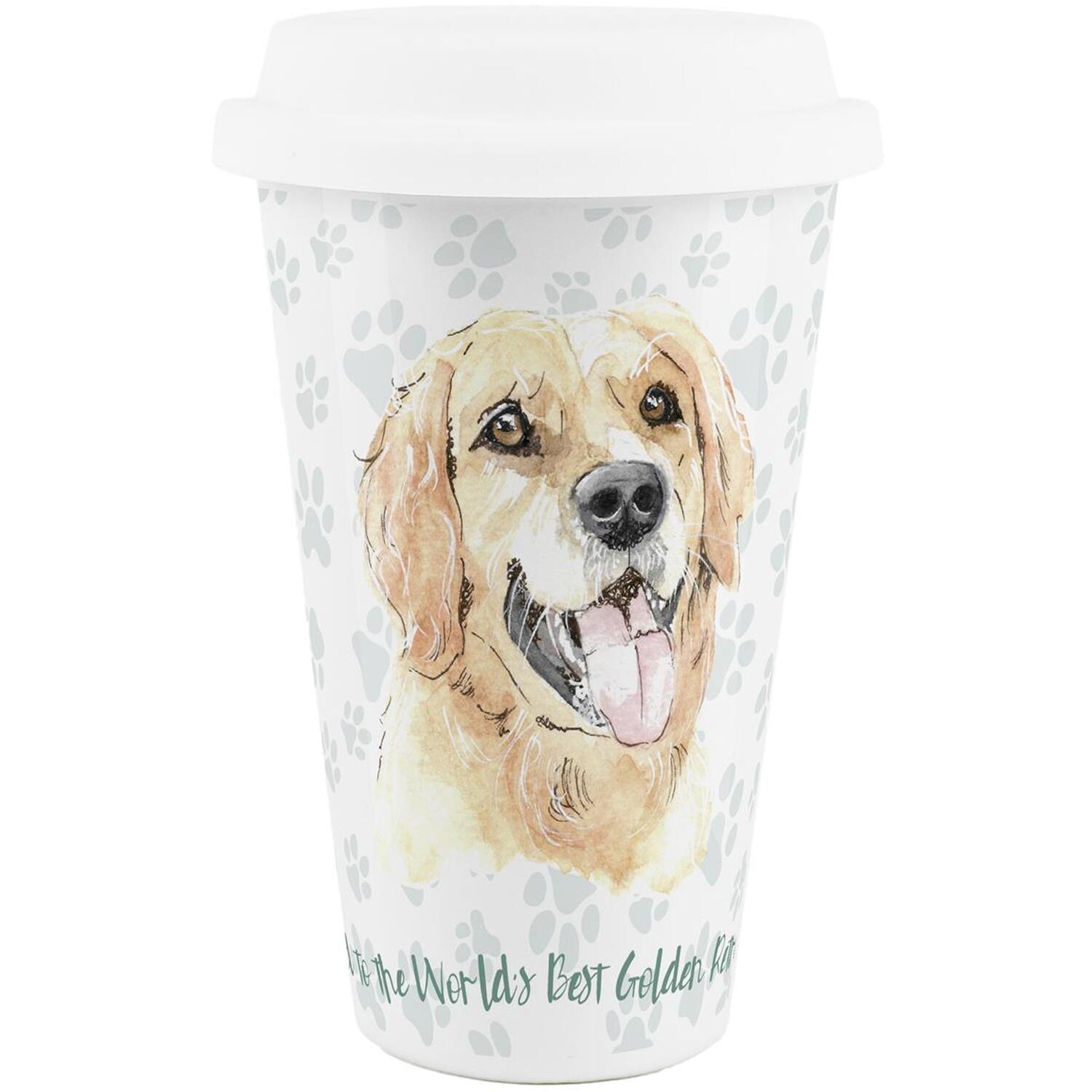 B&Q -  Dad To The World's Best Golden Retriever Ceramic Travel Mug - Image 3