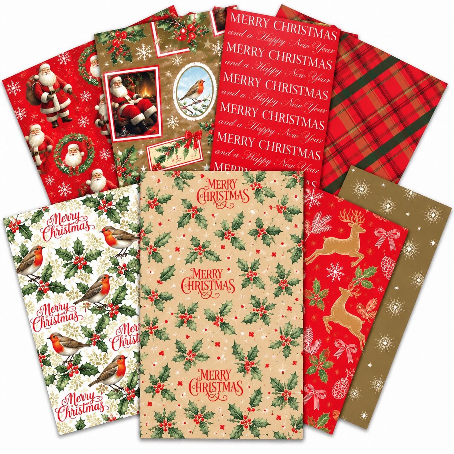 B&Q - 4 Packs Of 8 Christmas Wrapping Paper Sheets Traditional - Image 2