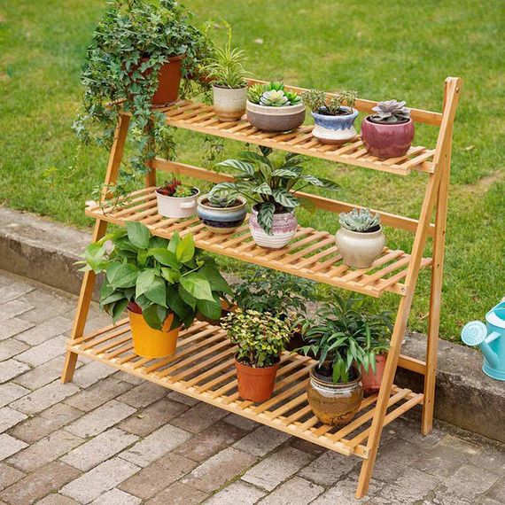 3 Tier Wooden Plant Stand Foldable Shelf