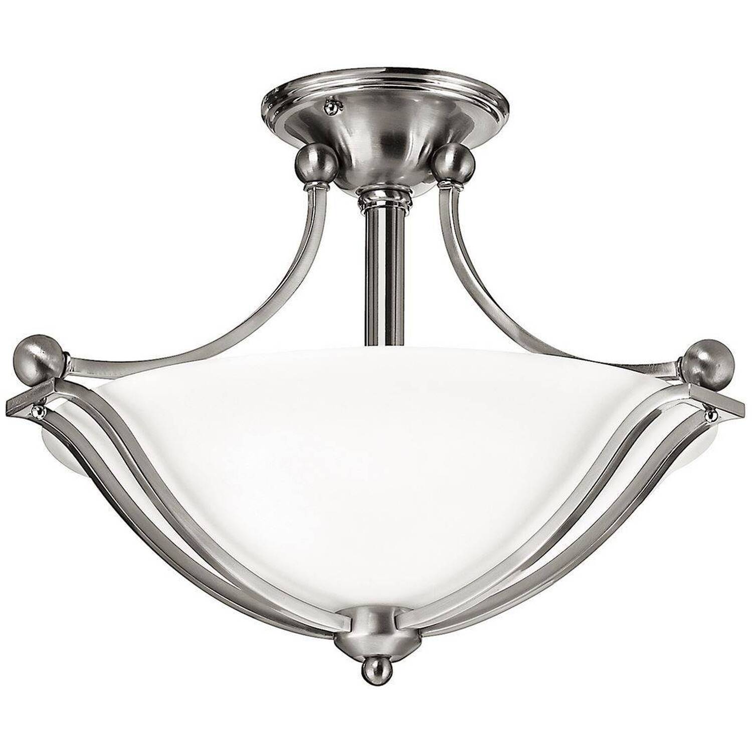 Bolla 2 Light Semi Flush Ceiling Light Brushed Nickel, E27 - Brushed Nickel
