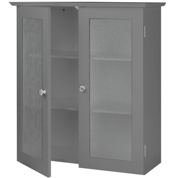 Teamson Home Wooden Bathroom Wall Cabinet 2 Glass Doors Grey EHF-581G