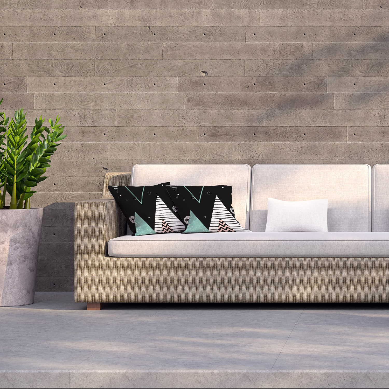 Triangles, Circles  Zig Zag Patterns Outdoor Cushion - Green / 60cm