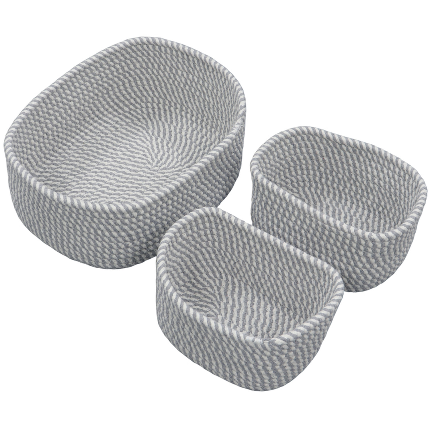 Jvl Edison Rectangular Cotton Rope Storage Basket, Set Of 3, Grey - Grey