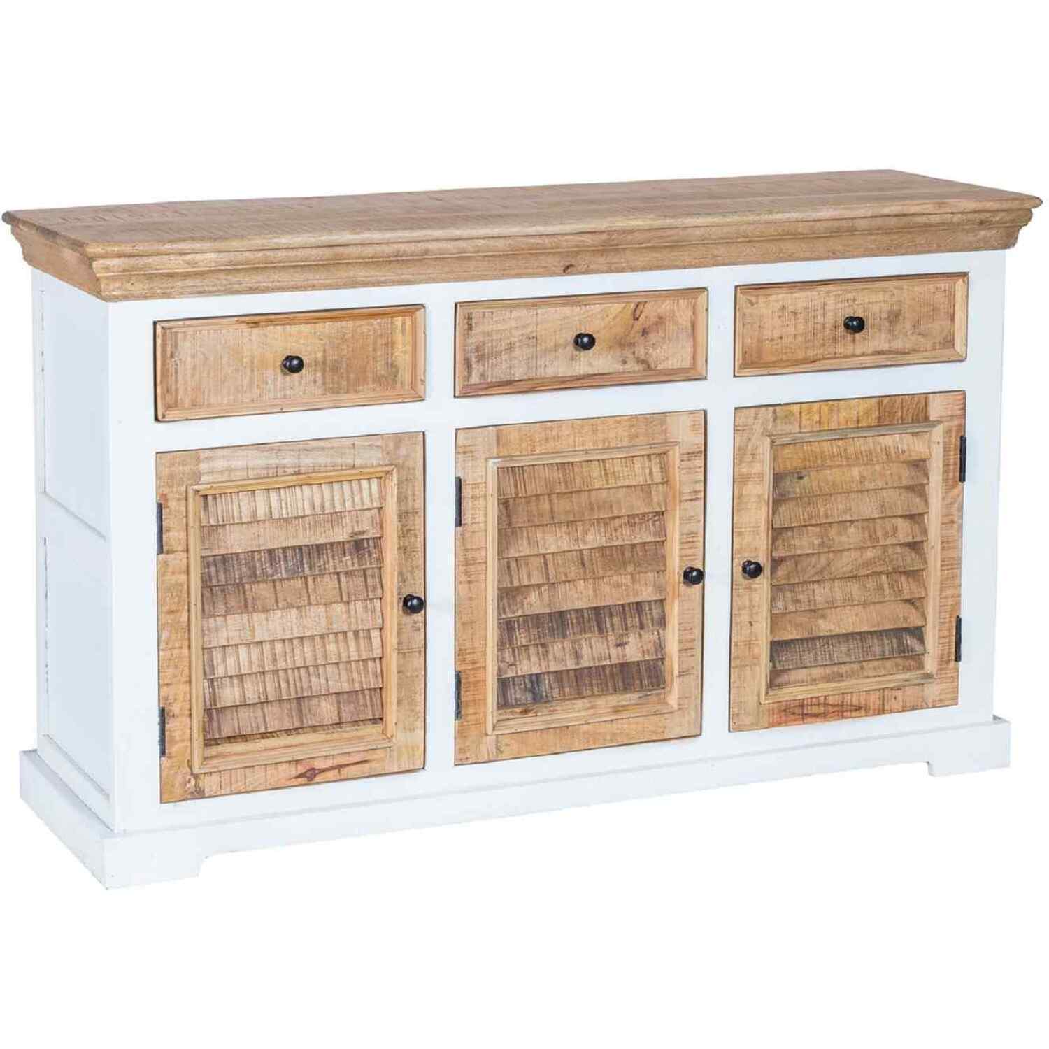 Solid Mango Wood Large Sideboard 3 Doors 3 Drawers White - White