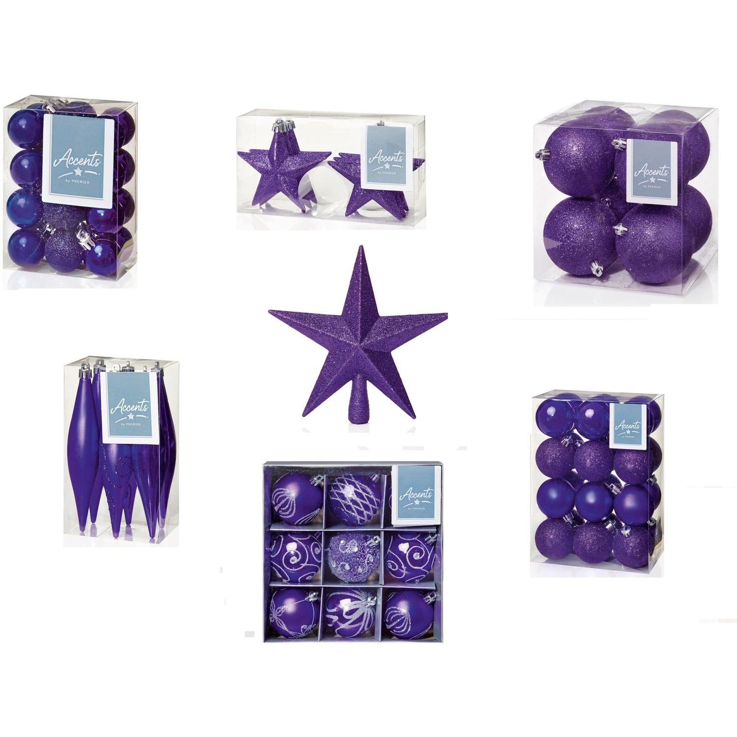 78 Piece Purple Bauble Set With Tree Topper - Purple