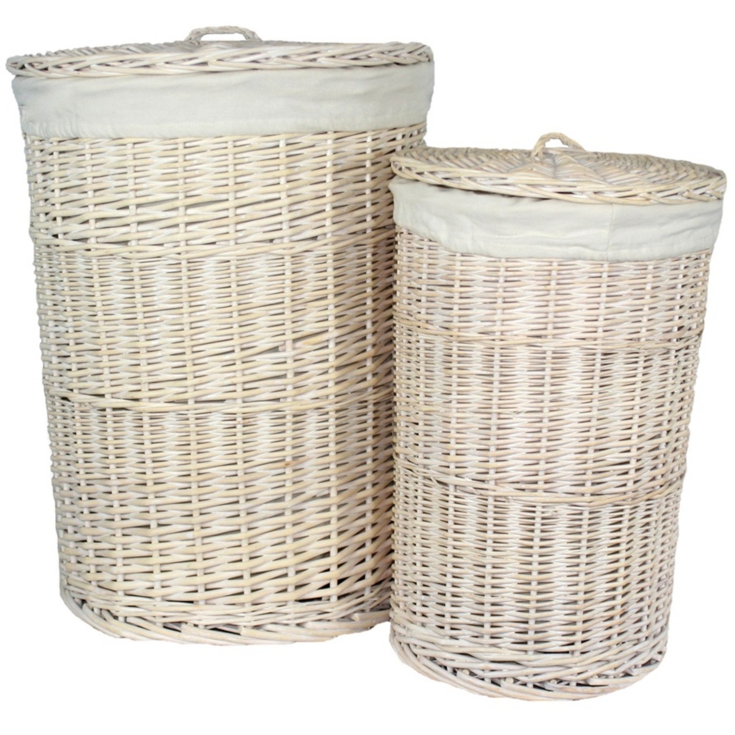 Red Hamper Whitewash Round Laundry Basket With Off White Lining - Off White / 60Cm