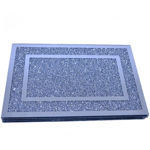 Set Of 2x Mirror Line Border Crushed Diamond Placemats