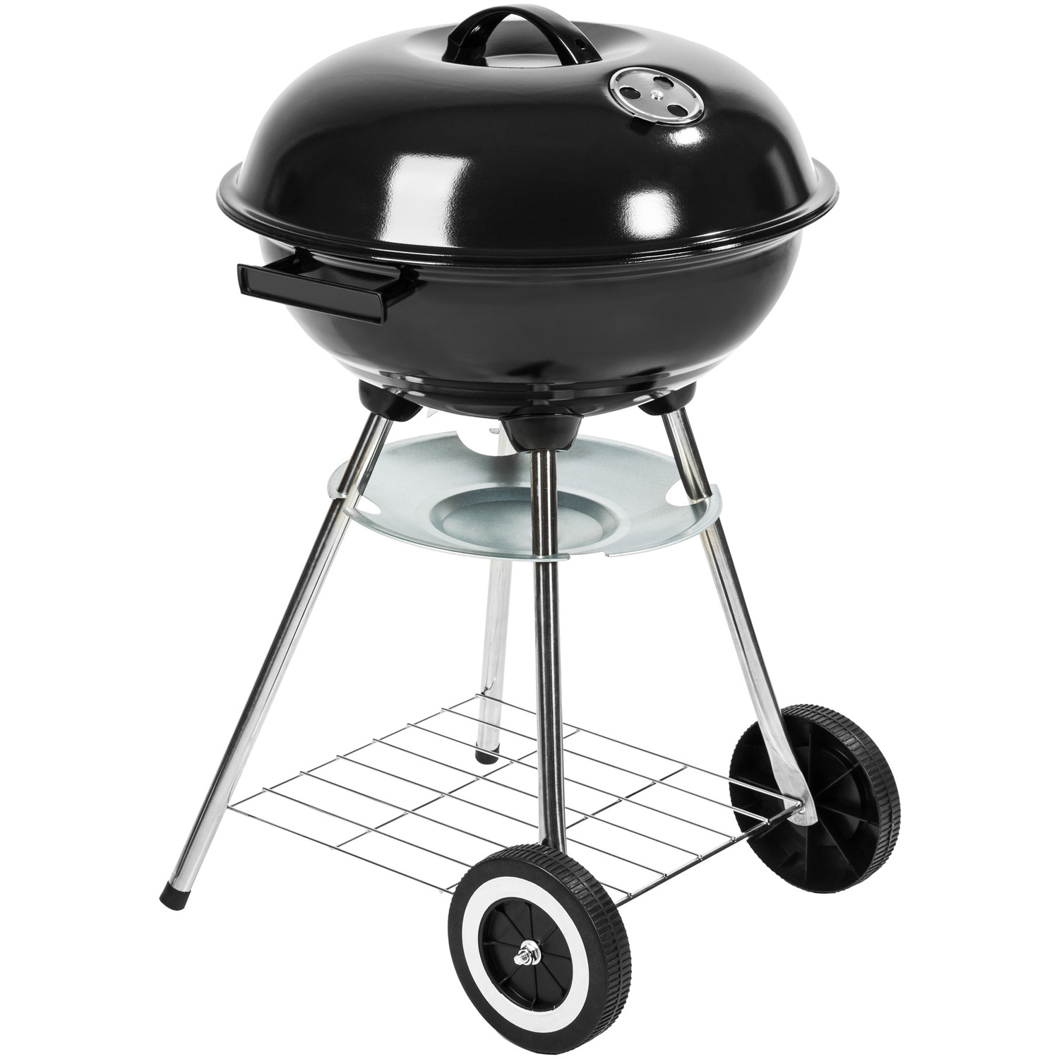 Galvanized Bbq Kettle Grill With Wheels - Black