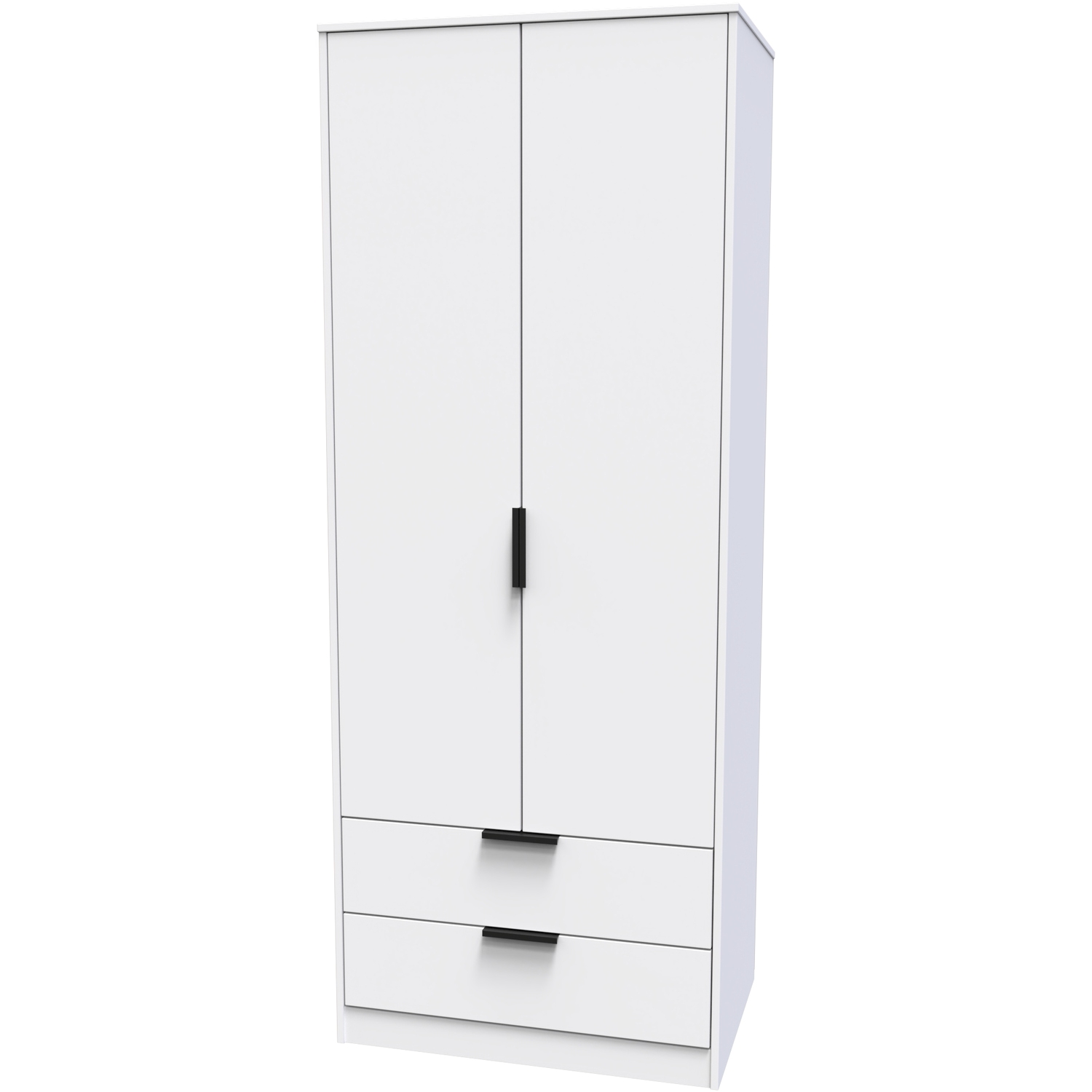 Diego Ready Assembled Tall 2 Drawer Wardrobe - White Matt