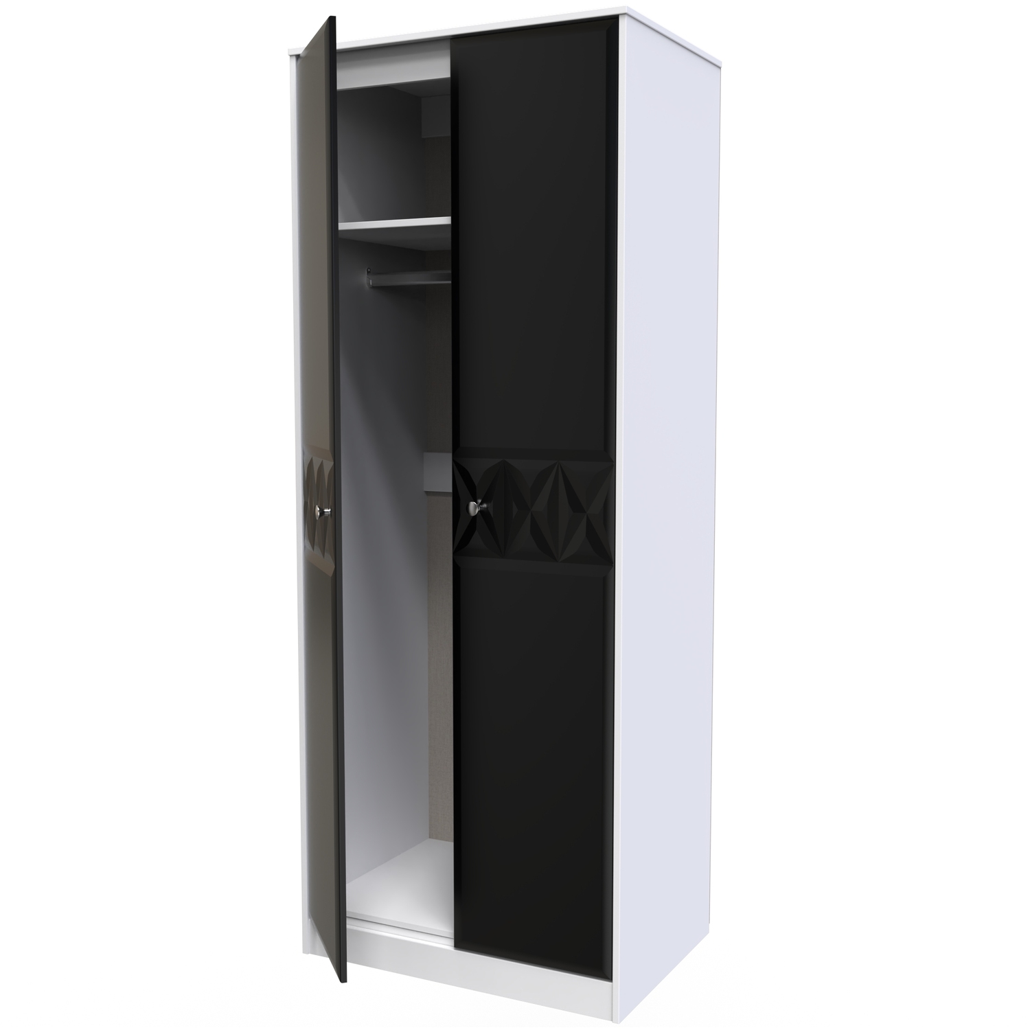 Pixel Ready Assembledtall Plain Wardrobe - Deep Black White Matt