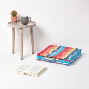 Homescapes Cotton Multicoloured Stripe Floor Cushion