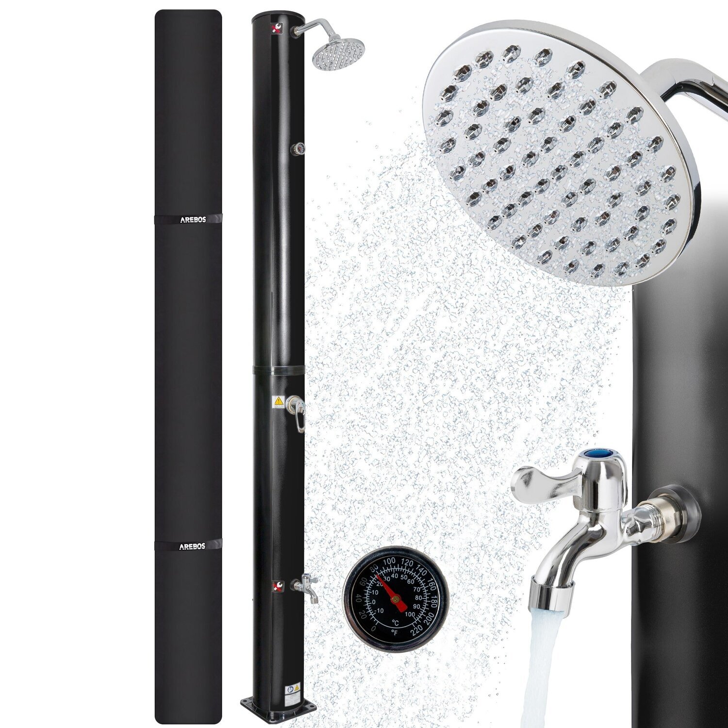 Solar Shower Unit Solar Shower 40 L 220 cm incl. cover with integrated thermometer