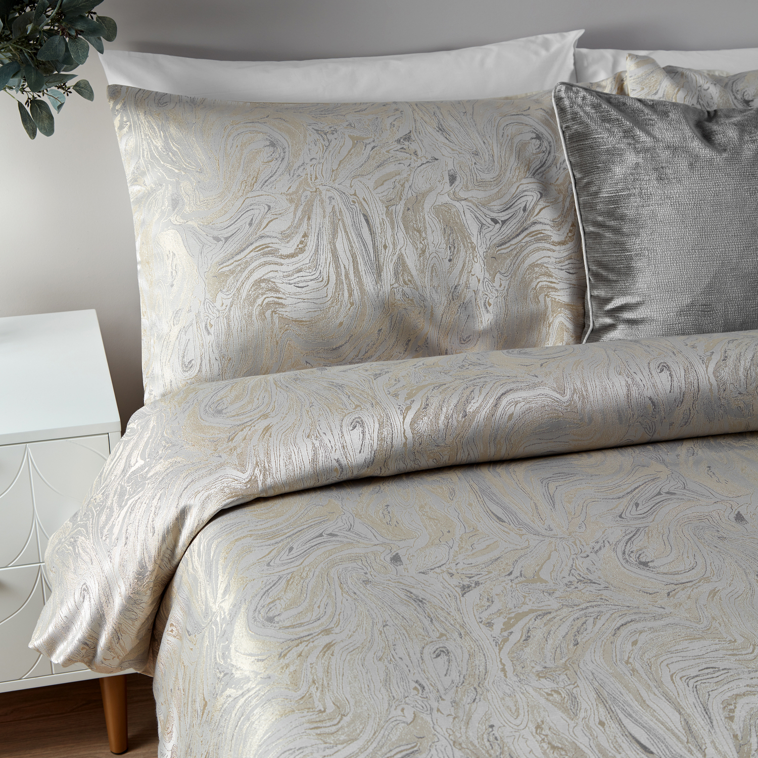 Swirling Jacquard Duvet Cover Set - Oyster Double