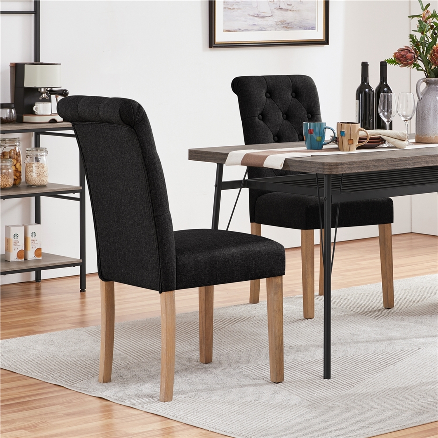 Set Of 2 Classic Padded High Back Dining Chair - Black