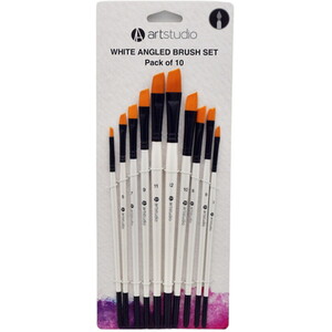 10 Piece White Angled Brush Set