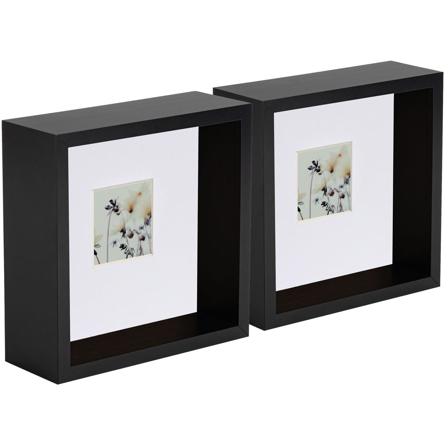 3D Deep Box Photo Frames - 6 x 6" with 2 x 2" Mount - BlackWhite - Black