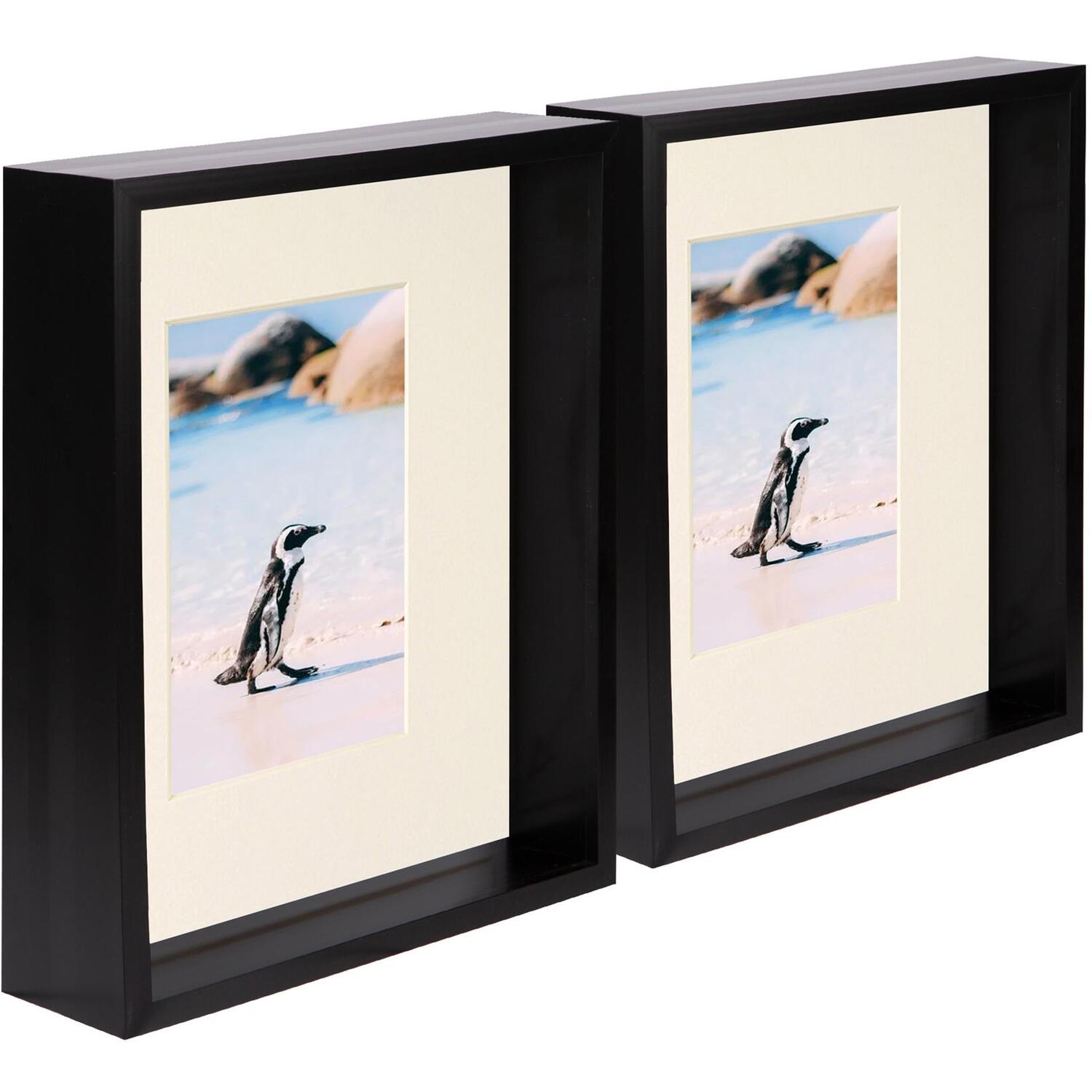 8" x 10" 3D Deep Box Photo Frames - 4" x 6" Mount - Pack of 2 - Black/Ivory