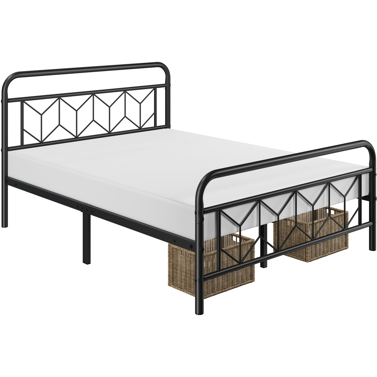 Diamond Pattern Metal Bed Frame - Black Double