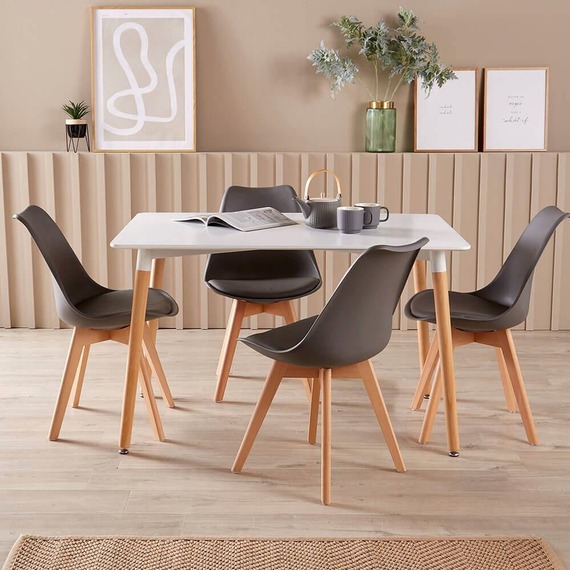 Home Source Braga White Dining Table 6 Lisbon Grey Chairs