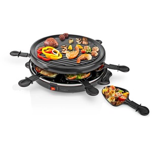 Raclette Grill Round Non-Stick with 6 Cheese Pans and Spatulas