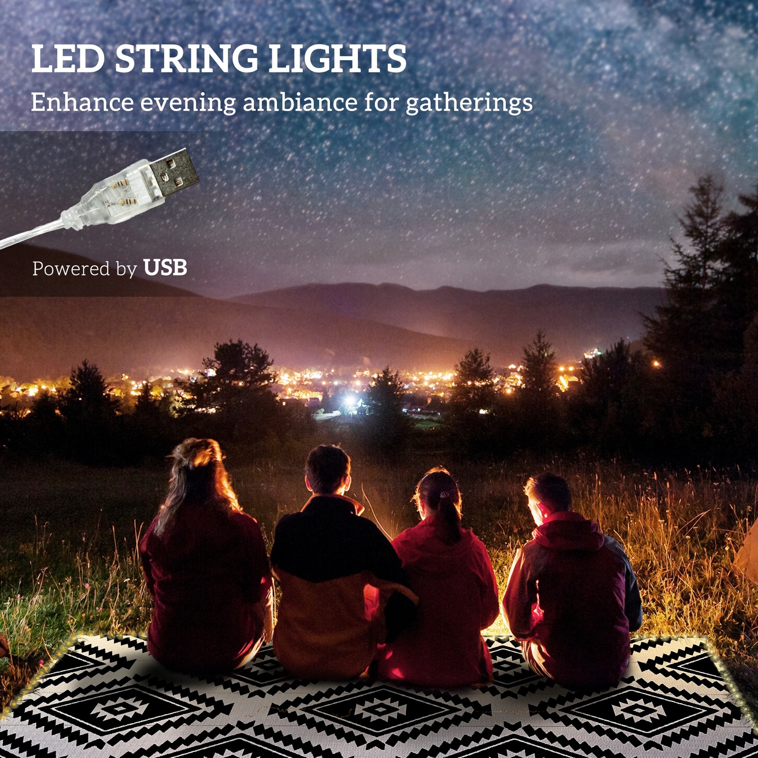 Reversible Outdoor RV Rug with LED String Light 844-836V00MX