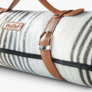 White / 180cm Picnic Blanket with Faux Leather Carry Handle shot 5183694