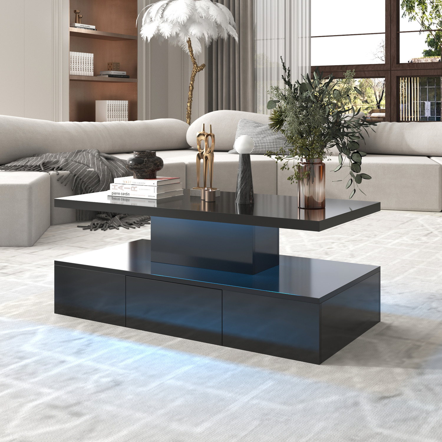 Modern High Gloss Led Coffee Table - Black
