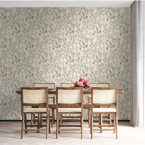 Floral Bird Trail Flowers Trees Leaves Botanical Wallpaper