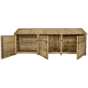 Triple Bay Wooden Log Store With Door