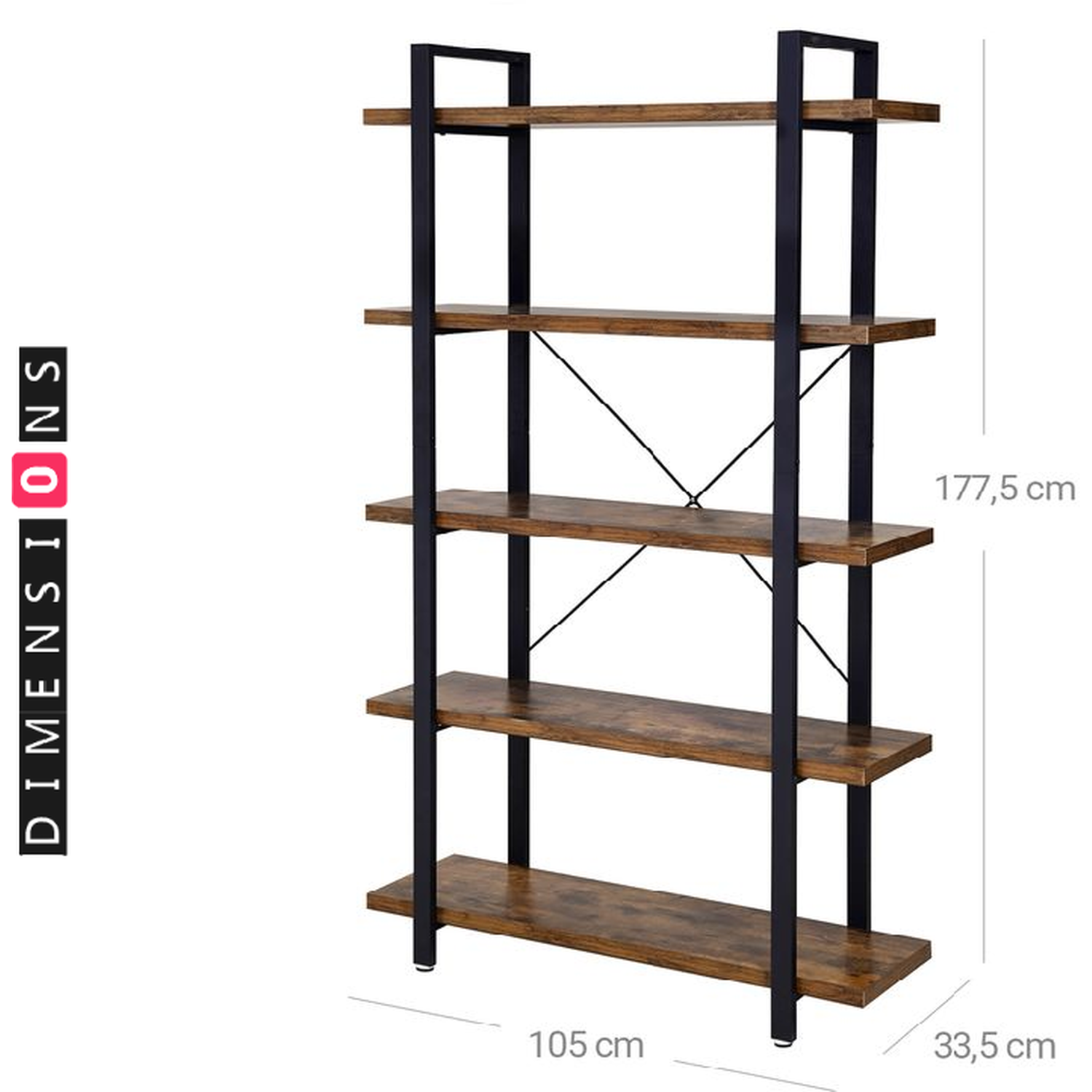 5 Tier Large Ladder Bookcase - Brown