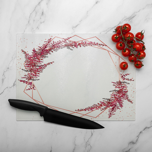 Pink Flower And Geometric Shapes Glass Chopping Board-large