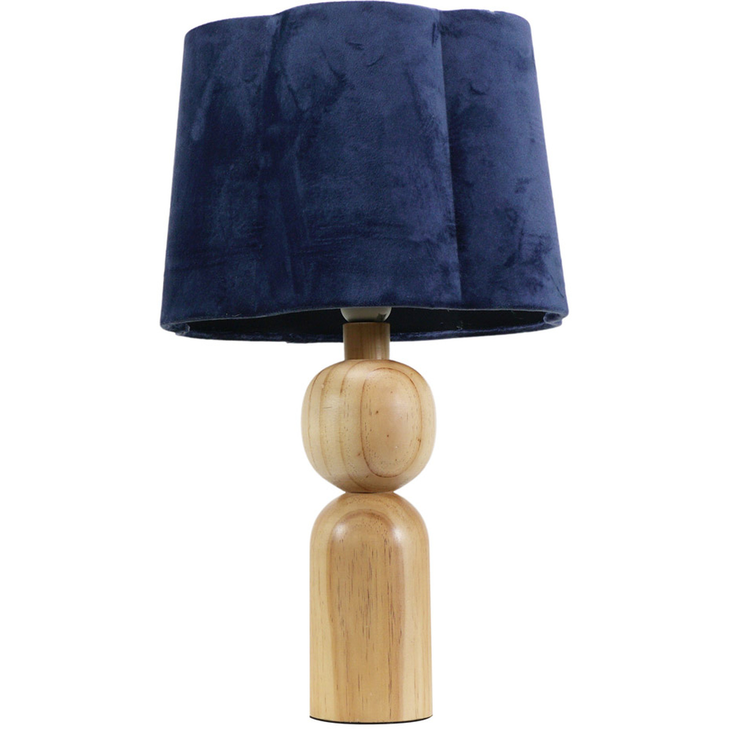 Azalea Rustic Wooden Table Lamp with Velvet Scallop Shade - Navy Blue / Bulb Included