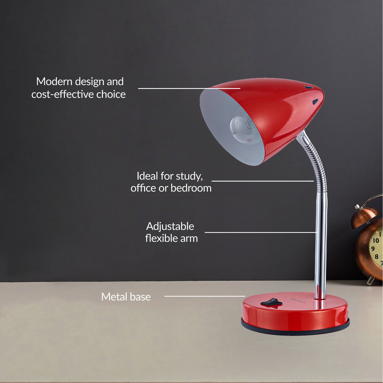Adjustable Cone Desk Lamp - Red