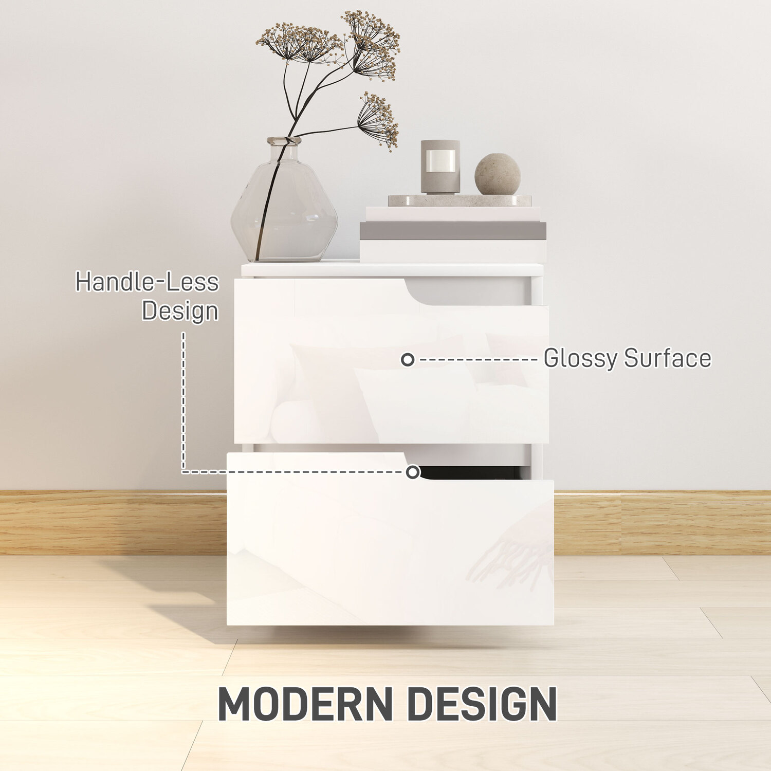 Homcom Bedside Table Modern Side Table With Storage - White