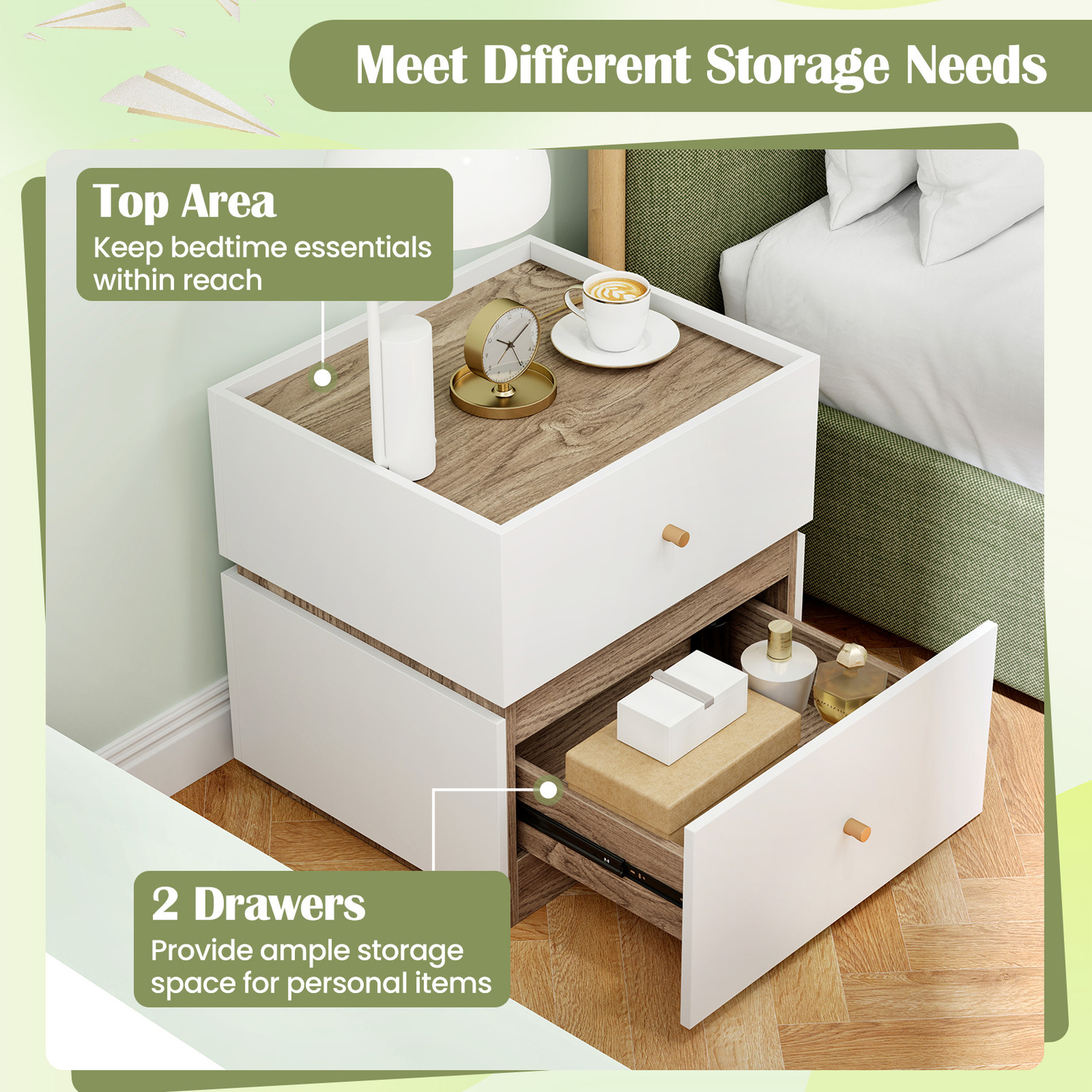 2-drawer Nightstand Bedside Table - White