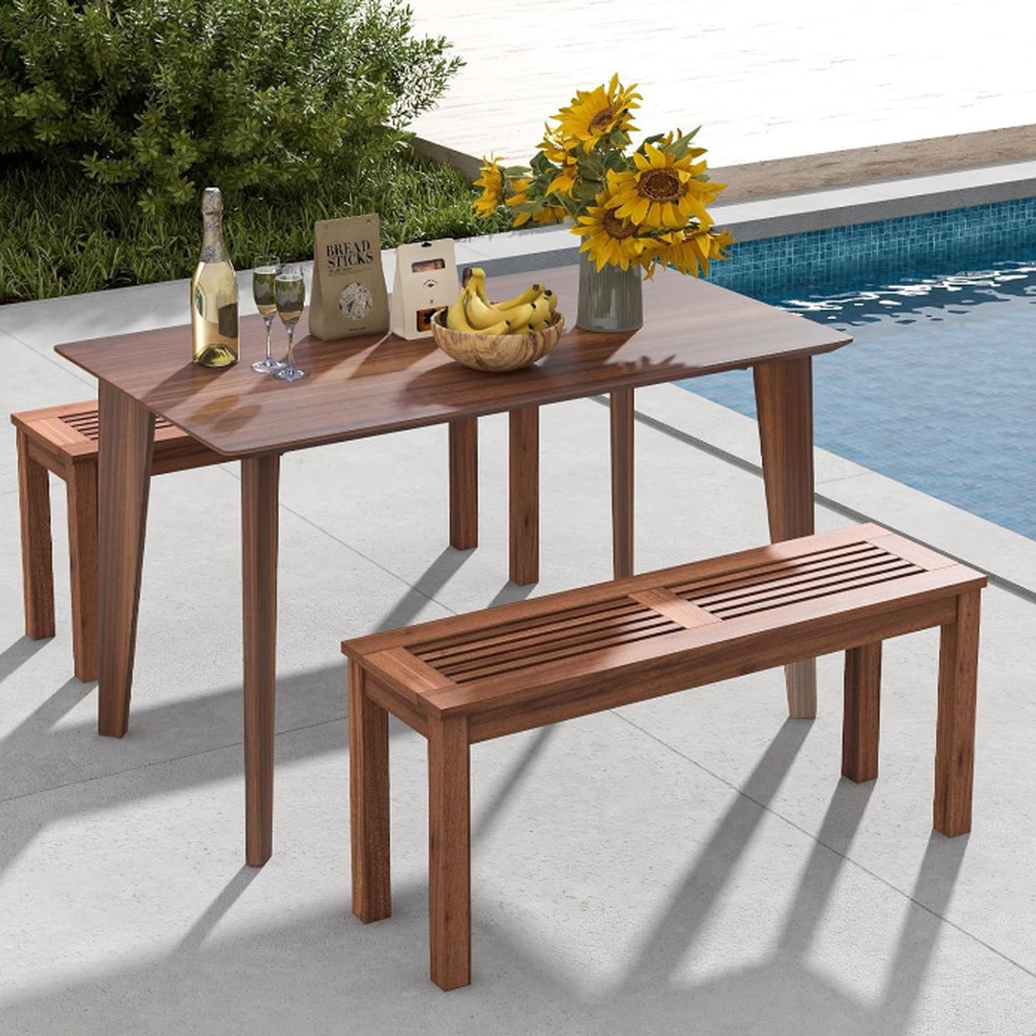2pcs Outdoor Backless Dining Bench - Brown