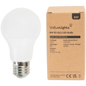4 Pack E27 White Thermal Plastic GLS LED 6W Cool White 6500K 500lm Light Bulb
