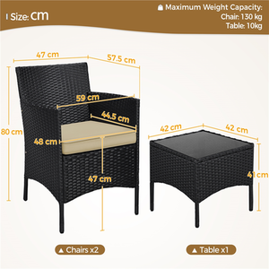 Black 3-Piece Rattan Table and Chair Furniture Set shot 7748610