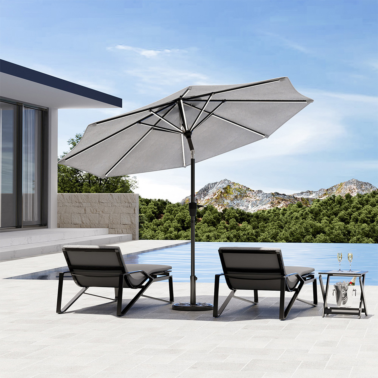 free standing patio umbrella uk Riva Olive 2.5m Round Parasol density polyester fabric for all Just Parasols | Garden Parasol